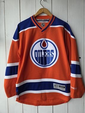 Reebok Edmonton Oilers NHL Hockey Jersey Orange Blue XS